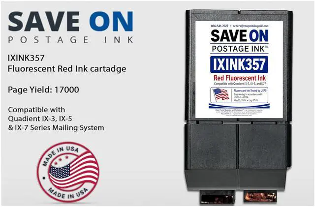 Main image of Compatible IXINK357 Quadient Neopost Ink Cartridge (1 Pack, Standard Capacity) - Fluorescent Red Printer Ink Cartridge for IX3 IX5 & IX7 Mailing System & Postage Meter - Replacement Inkjet Printer Ink