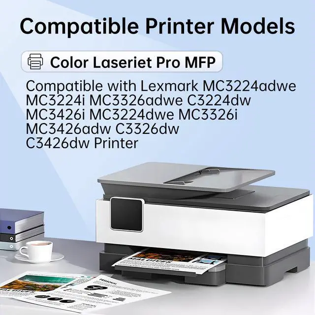 Alt view image 2 of 7 - Compatible Color Toner Cartridges with Chip for Lexmark C3224, MC3426, MC3326, C3326, C3426, MC3224 Printer, Cyan, Magenta, Yellow