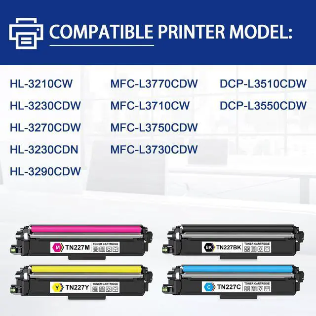 Alt view image 2 of 7 - TN227 Toner Replacement for TN227 TN 227 TN-227 TN-227BK/C/M/Y High Yield Toner Cartridge for MFC-L3770CDW MFC-L3710CW MFC-L3750CDW HL-3230CDW HL-3210CW Printer (4 Pack)