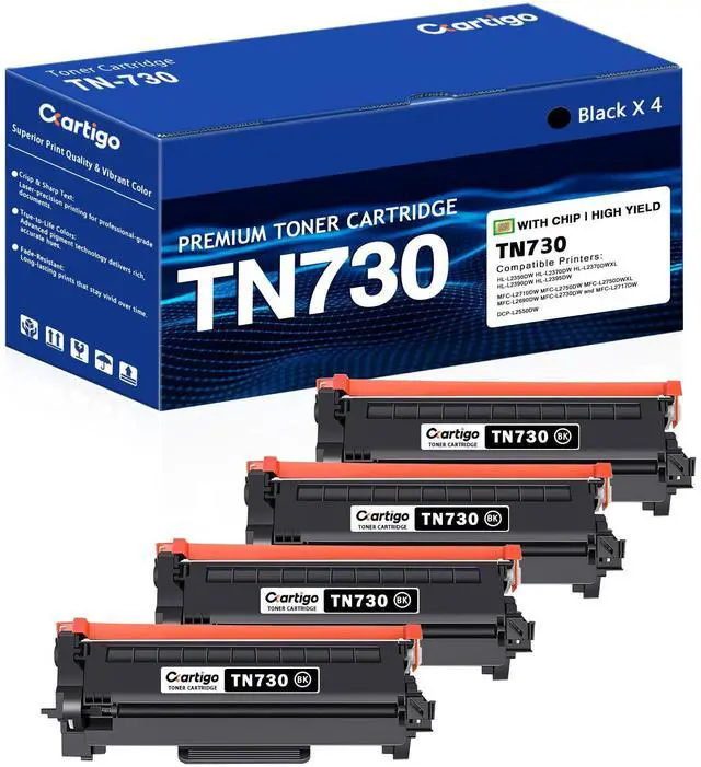 Main image of TN730 Balck Toner Cartridge 4 Pack Replacement for TN-730 TN 730 Compatible with Brother MFC-L2710DW MFC-L2750DW HL-L2350DW HL-L2370DW HL-L2390DW HL-L2395DW DCP-L2550DW Printer