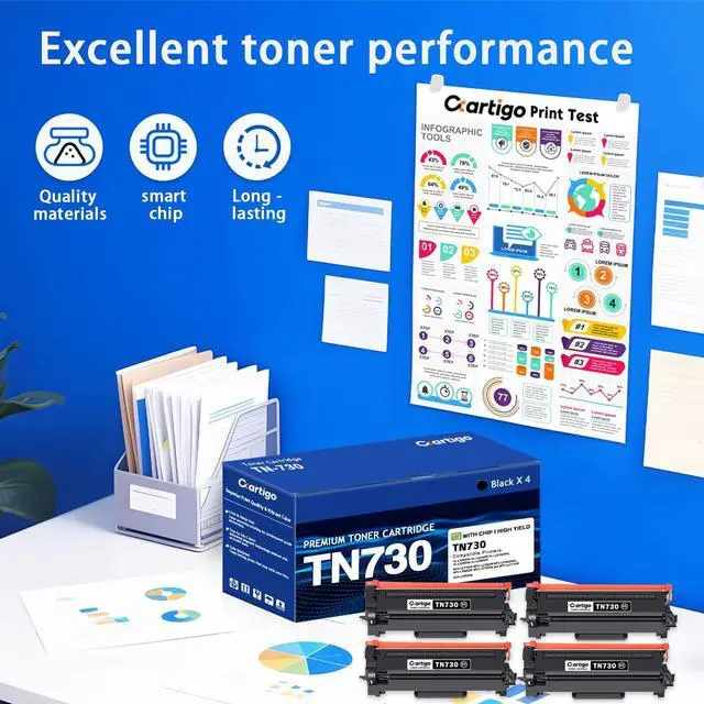 Alt view image 5 of 7 - TN730 Balck Toner Cartridge 4 Pack Replacement for TN-730 TN 730 Compatible with Brother MFC-L2710DW MFC-L2750DW HL-L2350DW HL-L2370DW HL-L2390DW HL-L2395DW DCP-L2550DW Printer
