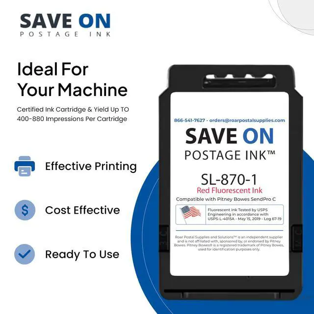 Alt view image 4 of 7 - Compatible Pitney Bowes SL-870-1 Red Ink Cartridge (2 Pack) Inkjet Printer Ink for SendPro Mailstation CSD1 Postage Meter Machine - PB Replacement Printer Cartridge w/OEM Compatibility