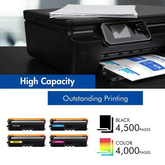 Alt view image 3 of 6 - TN433 TN-433 4-Pack Toner Cartridges Set TN431 TN 433 MFC-L8900cdw L8360CDW | Compatible for Brother TN433BK TN431 Toner for MFC-L8900CDW HL-L8360CDW HL-L8260CDW MFC-L8610CDW HL-L8360CDWT Printer Ink