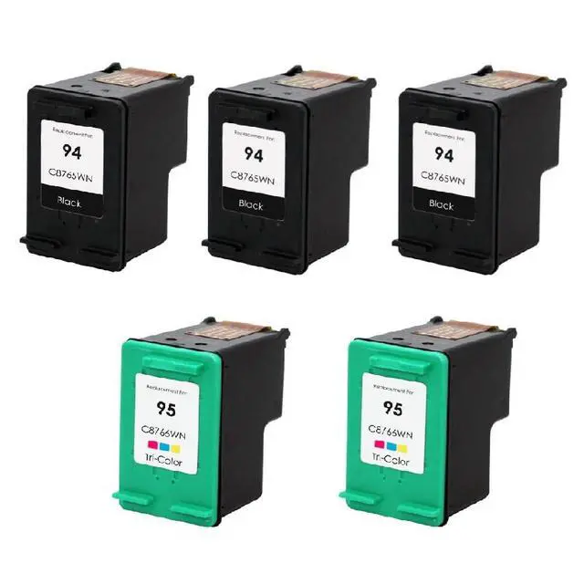 Alt view image 2 of 4 - WOC Remanufactured Ink Cartridge Replacement for HP 94/95 | (C8765WN / C8766WN) (5-Pack: 3x Black + 2x Tri-color)