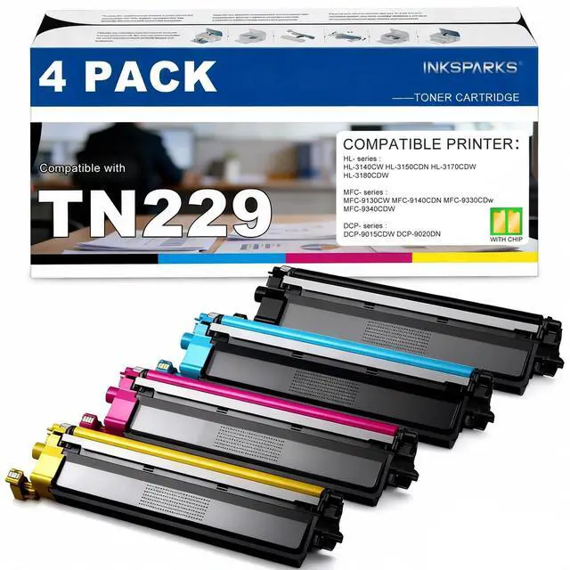 Main image of Compatible TN229 Toner Cartridges for Brother MFC-L3765CDW MFC-L3780CDW HL-L3220CDW HL-L3280CDW HL-L3295CDW HL-L3300CDW Printers, High Yield, Black Cyan Magenta Yellow, 4 Pack with Chip