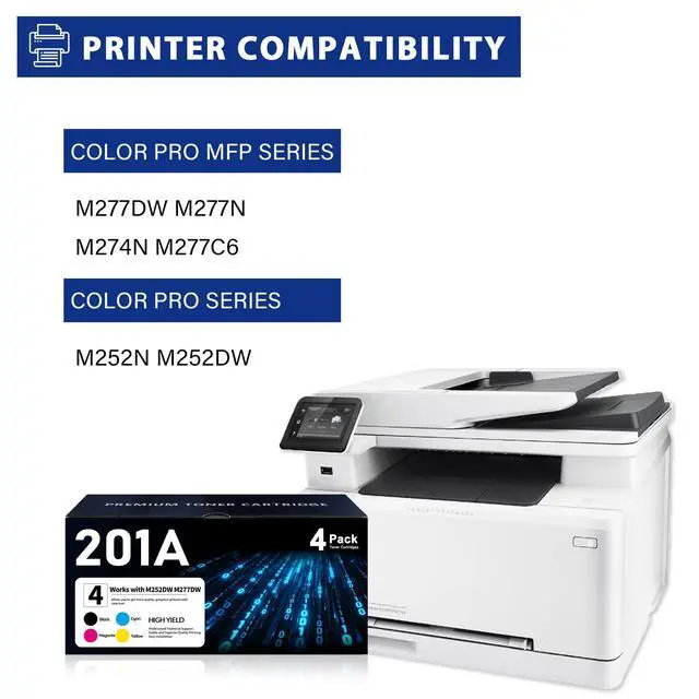Alt view image 2 of 7 - 201A Toner Cartridges 4 Pack Replacement for HP 201A 201X CF400A CF401A CF402A CF403A Toner Works with Color Pro MFP M277dw M252dw M277n M277c6 M252n M277 Printer Ink (BK/C/M/Y)
