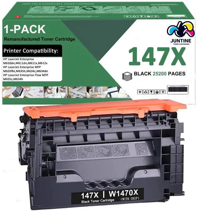 Main image of 147X Black Toner Cartridge 1-Pack with Chip Compatible Replacement for HP 147X 147A W1470X W1470A for HP Laserjet Enterprise M610n M611dn M611x M612dn M612x MFP M634h M635fht Printer High Yield Ink