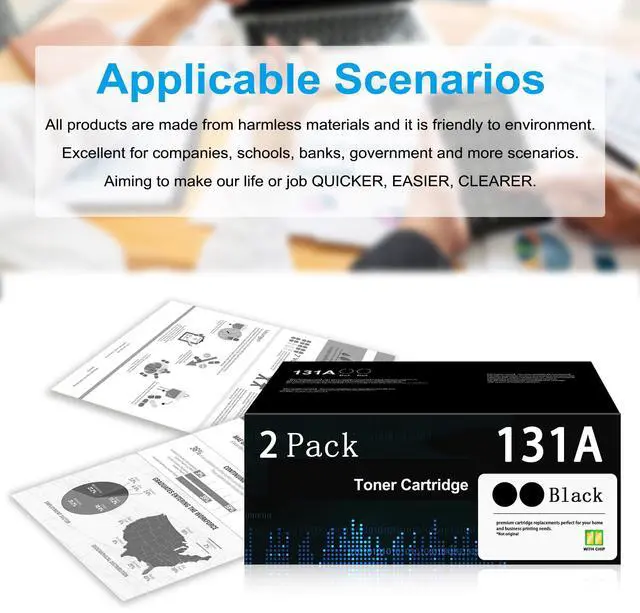 Alt view image 6 of 6 - 131A Black Toner with Chip Replacement for HP 131A CF210A Toner Cartridge LaserJet Pro 200 Color M251nw MFP M276nw M251n M276n Series Printer | 2-Pack