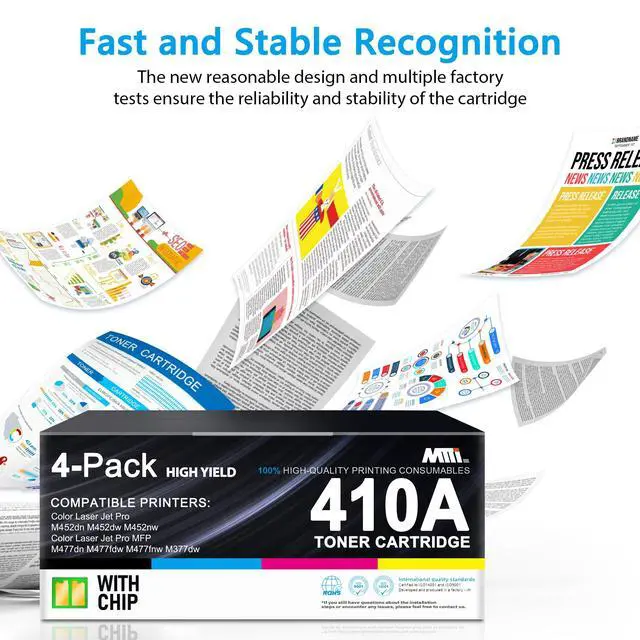 Alt view image 7 of 7 - 410A 410X Toner Cartridges 4 Pack Black Cyan Yellow Magenta with Chip, Compatible for HP, Works with HP Color Laser Pro MFP M477FDW M477FNW M477FDN M452DN M452DW M452NW M377DW Printers