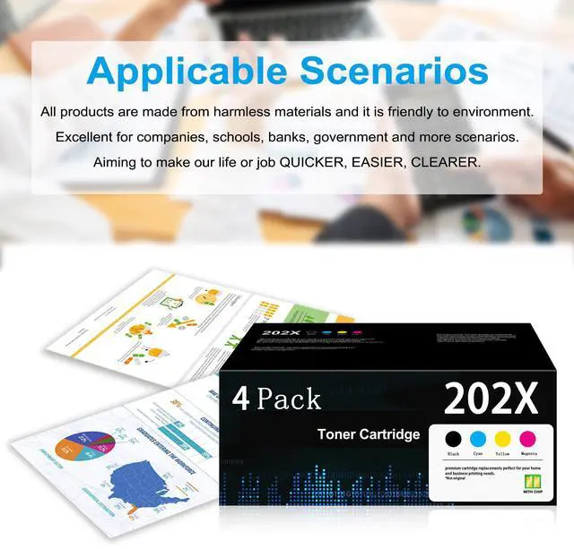Alt view image 6 of 6 - 202X Toner Cartridges 4-Pack with Chip: Replacement for HP 202X 202A CF500X CF501X CF502X CF503X Color MFP M281fdw M281cdw M281fdn Pro M254dw Toner Printer (Cyan Magenta Yellow Black)