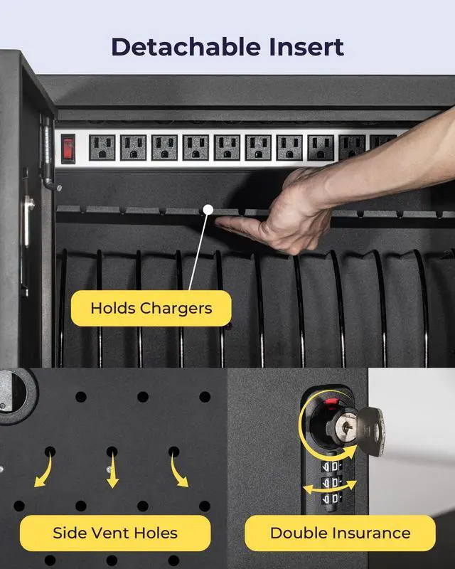 Alt view image 4 of 6 - 12 Device Charging Cabinet for Laptop, Tablet, Chromebook, iPad, Wall Mounted Locking Charging Station with Keys, Surge Protection, Cable Management for Classroom, School Supplies, Black