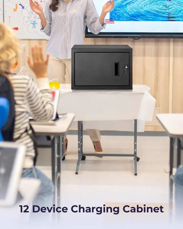 Alt view image 6 of 6 - 12 Device Charging Cabinet for Laptop, Tablet, Chromebook, iPad, Wall Mounted Locking Charging Station with Keys, Surge Protection, Cable Management for Classroom, School Supplies, Black