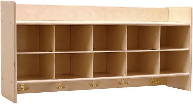 Main image of Cubby Storage Organizer Cubes, Daycare Shelves with 10 Cubbies with Hooks and Shelf, Hanging Wall Mount, Furniture for Kids Toys, Classroom, 47-inch Width