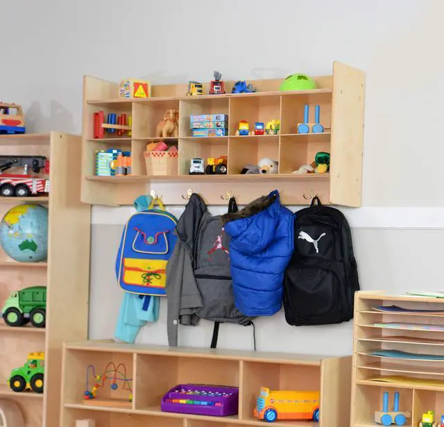 Alt view image 2 of 7 - Cubby Storage Organizer Cubes, Daycare Shelves with 10 Cubbies with Hooks and Shelf, Hanging Wall Mount, Furniture for Kids Toys, Classroom, 47-inch Width