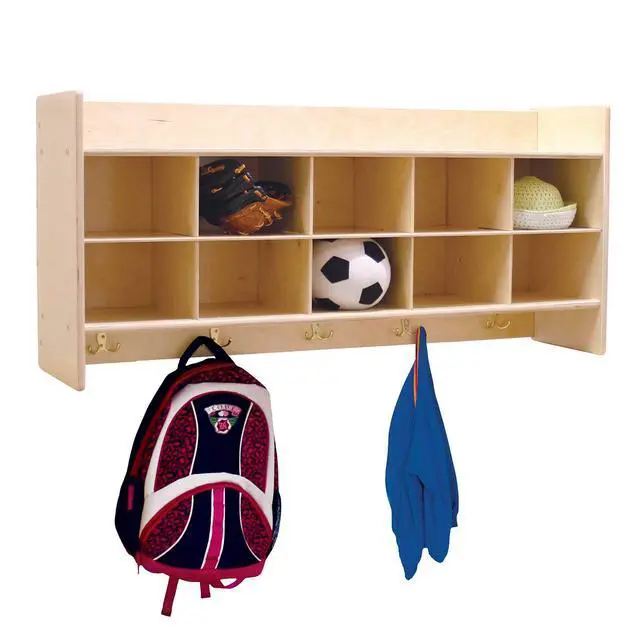 Alt view image 4 of 7 - Cubby Storage Organizer Cubes, Daycare Shelves with 10 Cubbies with Hooks and Shelf, Hanging Wall Mount, Furniture for Kids Toys, Classroom, 47-inch Width