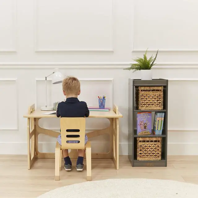 Alt view image 2 of 7 - 3-Cube Double-Sided Vertical Storage Organizer, Classroom Furniture, Grey Wash