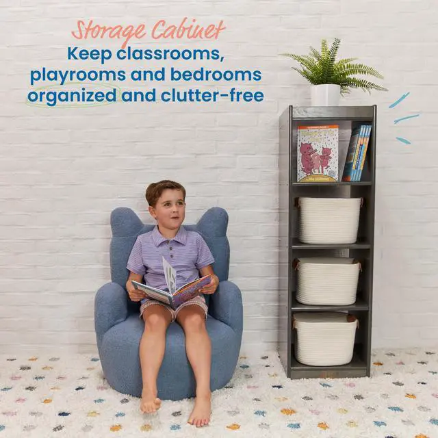 Alt view image 4 of 7 - 4-Cube Double-Sided Vertical Storage Organizer, Classroom Furniture, Grey Wash