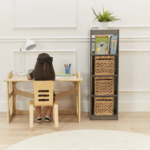 Alt view image 2 of 7 - 4-Cube Double-Sided Vertical Storage Organizer, Classroom Furniture, Grey Wash