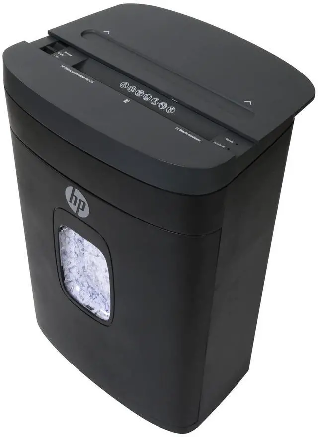 Main image of HP - Micro Cut Paper Shredder, 12-Sheet Capacity, Slide Top Design, Pullout Basket, High Security Shredding for Home Office, Midsize Design with Rolling Casters
