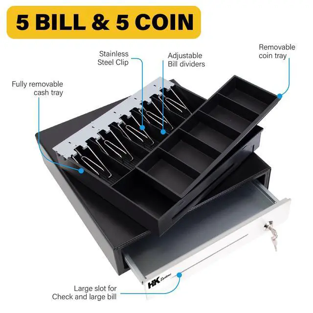 Alt view image 4 of 7 - 16inch "Stainless Steel" Front Heavy Duty POS "USB" Interface Cash Drawer with 5Bill/5Coin (BLACK) "NO compatibility with Square POS system for now"