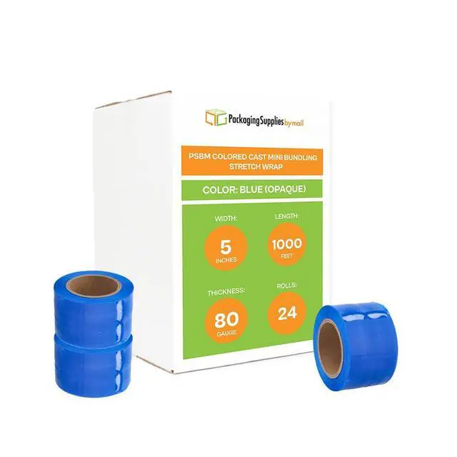 Alt view image 2 of 7 - PSBM Dark Blue Mini Stretch Wrap with Plastic Handle, 24 Rolls 5 Inch x 1000 Feet 80 Gauge Heavy Duty Plastic Wrap Industrial Strength Shrink Film for Moving, Packing & Shipping