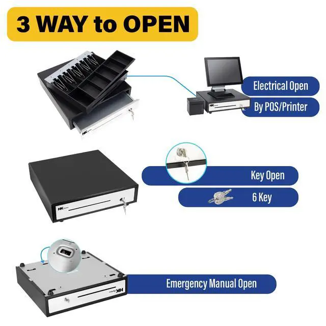 Alt view image 6 of 7 - 16inch "Stainless Steel" Front Heavy Duty POS "USB" Interface Cash Drawer with 5Bill/5Coin (BLACK) "NO compatibility with Square POS system for now"