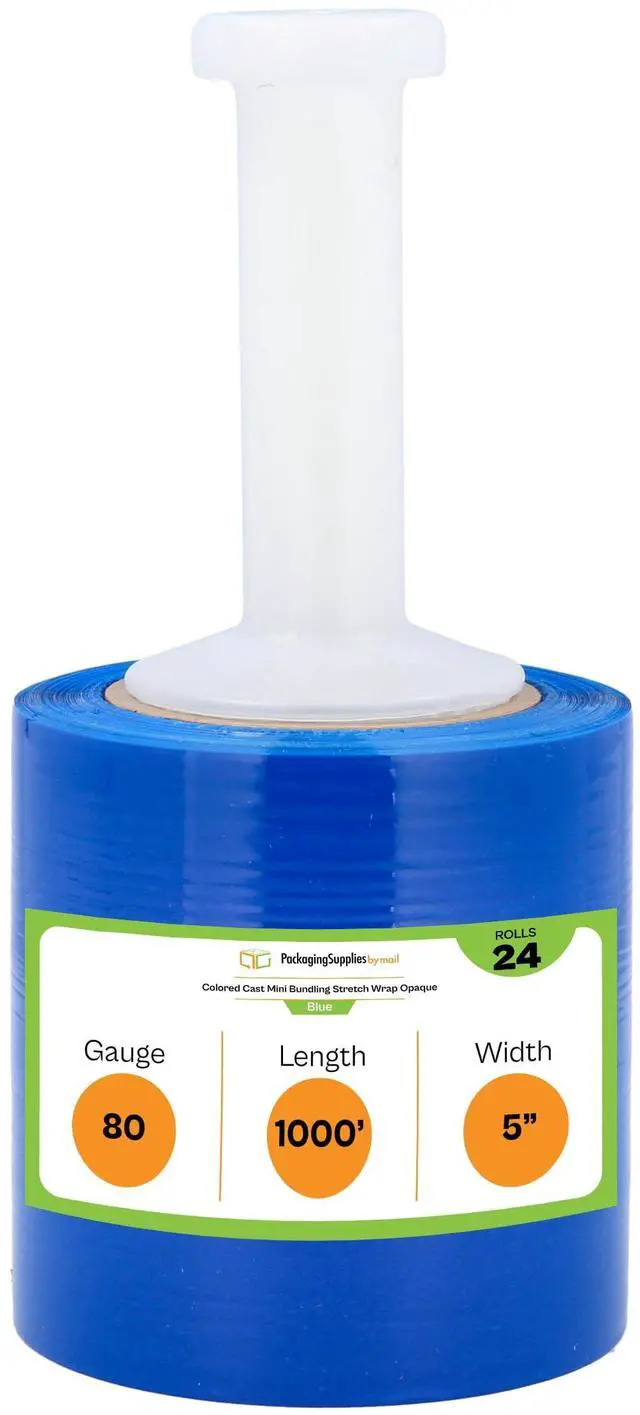 Main image of PSBM Dark Blue Mini Stretch Wrap with Plastic Handle, 24 Rolls 5 Inch x 1000 Feet 80 Gauge Heavy Duty Plastic Wrap Industrial Strength Shrink Film for Moving, Packing & Shipping