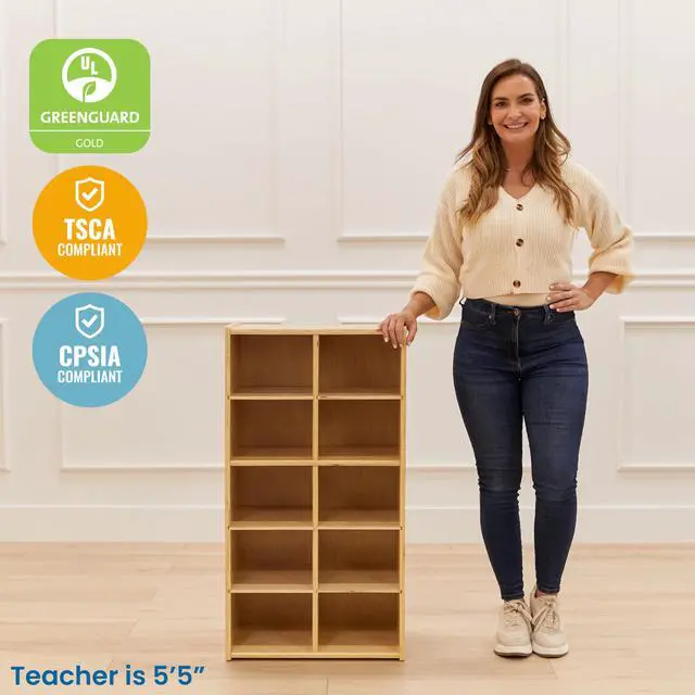 Alt view image 6 of 7 - Streamline 10 Cubby Tray Storage Cabinet, 5x2, Classroom Furniture, Natural