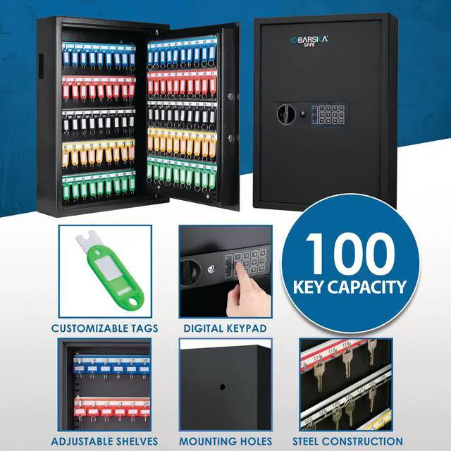Alt view image 7 of 7 - Barska 100 Key Safe Storage Cabinet with Digital Lock Wall Mount, Black