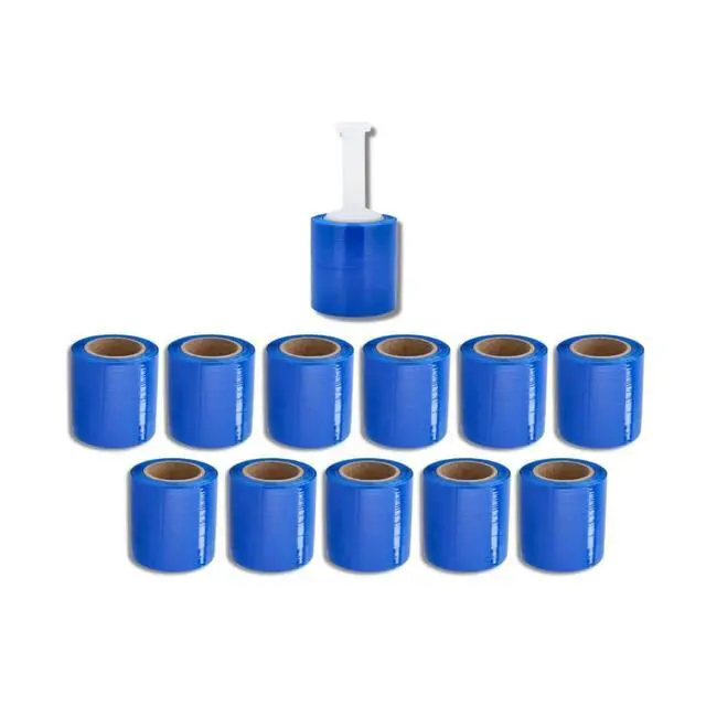 Alt view image 3 of 7 - PSBM Dark Blue Mini Stretch Wrap with Plastic Handle, 24 Rolls 5 Inch x 1000 Feet 80 Gauge Heavy Duty Plastic Wrap Industrial Strength Shrink Film for Moving, Packing & Shipping