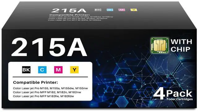 Main image of (Latest Chip) 215A Toner Cartridges 4 Pack Compatible for HP 215A 215X | W2310A Work with Color LaserJet Pro M183fw M182nw M182n M155a M155nw Printer Sharp Text for Office Supply (BK/C/M/Y, 4 Pack)