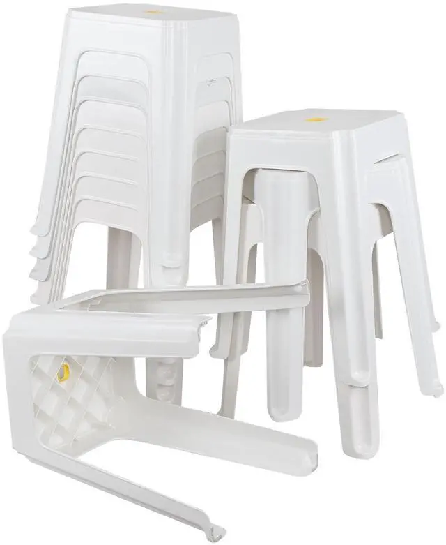 Main image of 12-Pack 18.7 inch Height Square Portable Plastic Seat Stool, White | Convenient Carry Hole, Stable Support Legs, Stackable for Storage, for Home Restaurant School Party Use