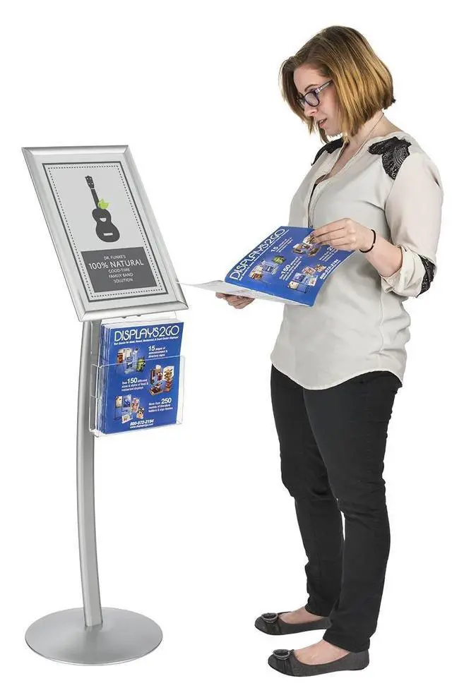 Alt view image 6 of 6 - CMB17NGW Floor Sign Stand with Literature Pocket, Snap Frame for 11x17-Inch Poster, Silver