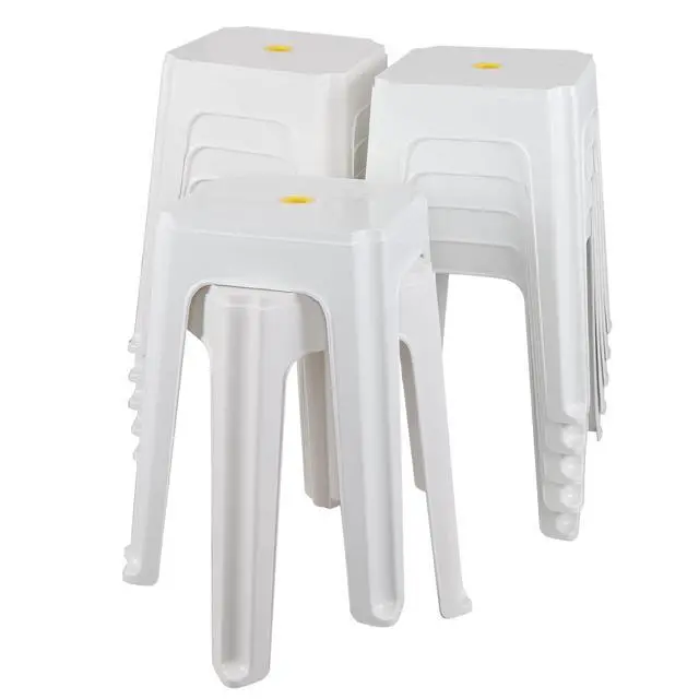 Alt view image 7 of 7 - 12-Pack 18.7 inch Height Square Portable Plastic Seat Stool, White | Convenient Carry Hole, Stable Support Legs, Stackable for Storage, for Home Restaurant School Party Use