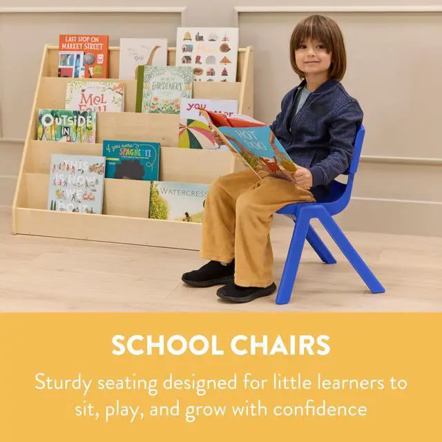 Alt view image 4 of 7 - Stackable School Chairs 10-Pack - Classroom Furniture for Kids, 12 Seat Height, Blue Plastic Chairs, Indoor/Outdoor, Lightweight & Durable