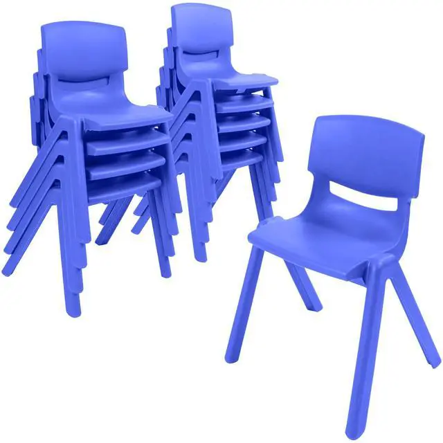 Main image of Stackable School Chairs 10-Pack - Classroom Furniture for Kids, 12 Seat Height, Blue Plastic Chairs, Indoor/Outdoor, Lightweight & Durable