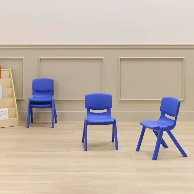 Alt view image 2 of 7 - Stackable School Chairs 10-Pack - Classroom Furniture for Kids, 12 Seat Height, Blue Plastic Chairs, Indoor/Outdoor, Lightweight & Durable