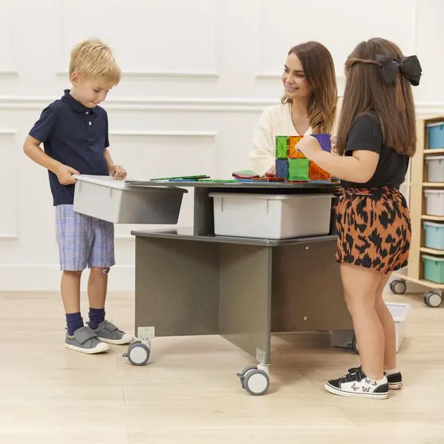 Alt view image 2 of 7 - Mobile Collaboration Activity Table with Storage, Multipurpose Furniture, Grey Wash