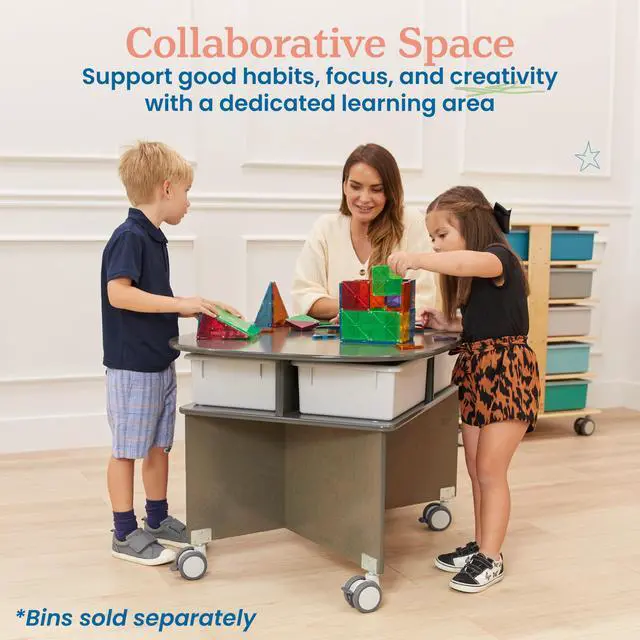 Alt view image 4 of 7 - Mobile Collaboration Activity Table with Storage, Multipurpose Furniture, Grey Wash