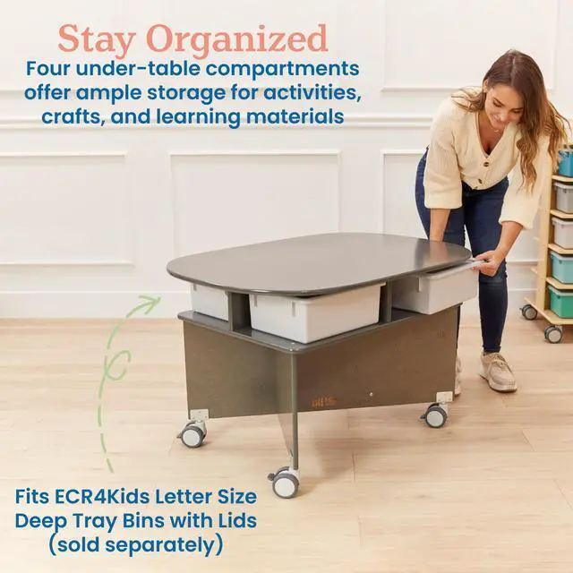 Alt view image 5 of 7 - Mobile Collaboration Activity Table with Storage, Multipurpose Furniture, Grey Wash