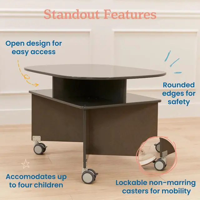 Alt view image 6 of 7 - Mobile Collaboration Activity Table with Storage, Multipurpose Furniture, Grey Wash