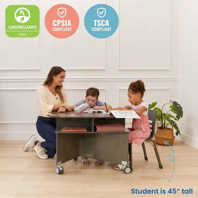 Alt view image 7 of 7 - Mobile Collaboration Activity Table with Storage, Multipurpose Furniture, Grey Wash