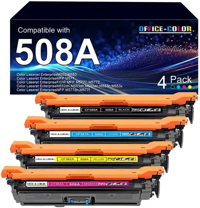 Main image of 4 Pack Replacement for HP 508A Toner Cartridges Works with HP Color LaserJet Enterprise M553,M552,Color LaserJet Enterprise MFP M577 Series Ink (Black,Cyan,Magenta,Yellow)