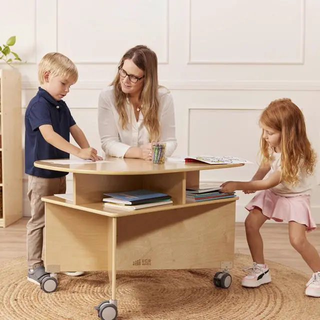 Alt view image 2 of 7 - Mobile Collaboration Activity Table with Storage, Multipurpose Furniture, Natural