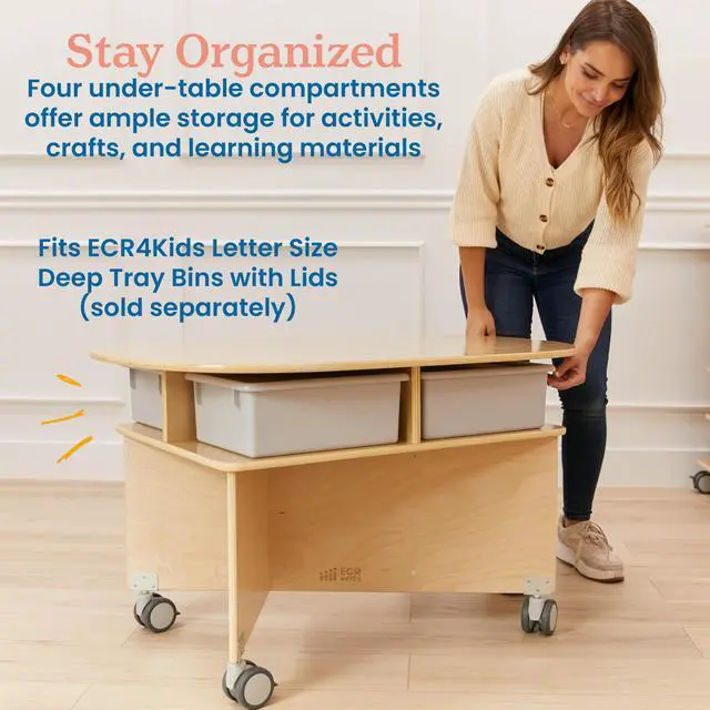 Alt view image 5 of 7 - Mobile Collaboration Activity Table with Storage, Multipurpose Furniture, Natural