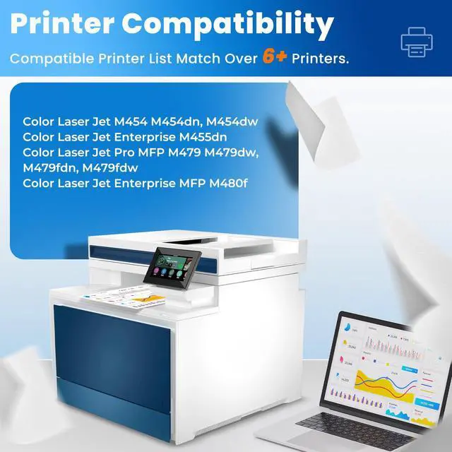 Alt view image 2 of 7 - 414X Toner Cartridges 4 Pack High Yield Color Laser Jet Pro MFP M479fdw M454dw Replacement for HP 414X Toner 414A for HP414X HP414A Works for MFP M479fdw M454dw M479fdn M454dn Enterprise M480f M455dn