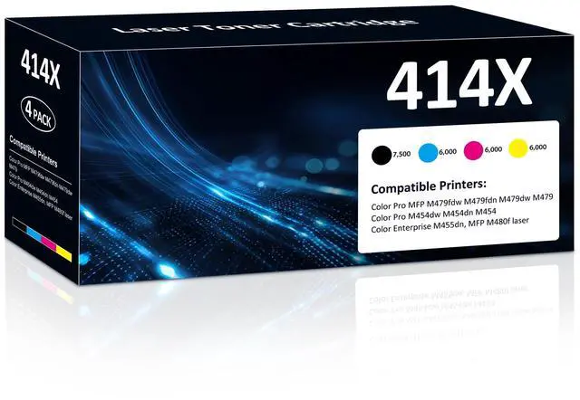 Main image of 414X Toner Cartridges 4 Pack, Compatible with HP 414A W2020A 414X W2020X, for Color LaserJet Pro M479fdn M479fdw M454dw M454dn M454 M479 Printer,with Chip, High Yield (1BK/1C/1Y/1M)