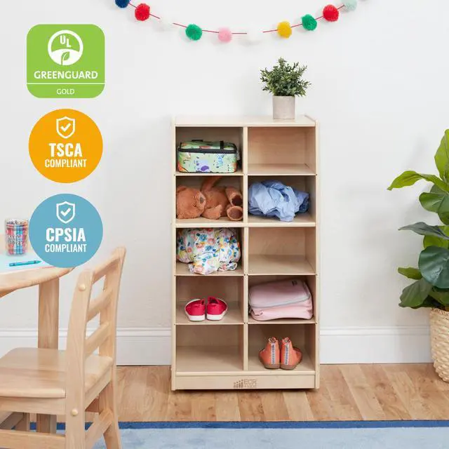 Alt view image 6 of 7 - 10 Cubby Mobile Tray Storage Cabinet, 5x2, Classroom Furniture, Natural