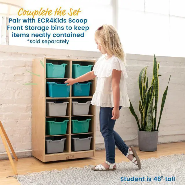 Alt view image 5 of 7 - 10 Cubby Mobile Tray Storage Cabinet, 5x2, Classroom Furniture, Natural