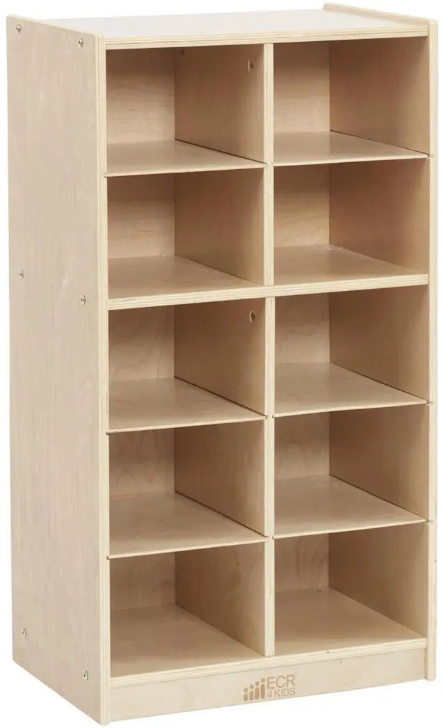 Main image of 10 Cubby Mobile Tray Storage Cabinet, 5x2, Classroom Furniture, Natural